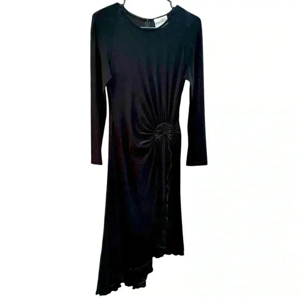 Joseph Ribkoff black, jersey knit, stretch, gathered at the waist, flowing dress - Picture 3 of 7